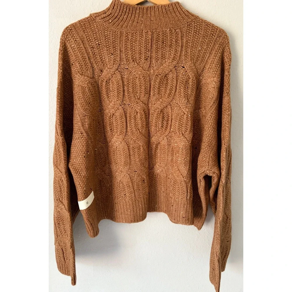 NWT ana Womens Cable Knit Funnel Neck Sweater XXL Brown Pullover Cozy Chunky